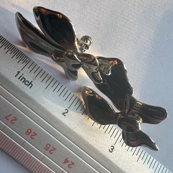Vintage Les Bernard  silver tone large bow earrings